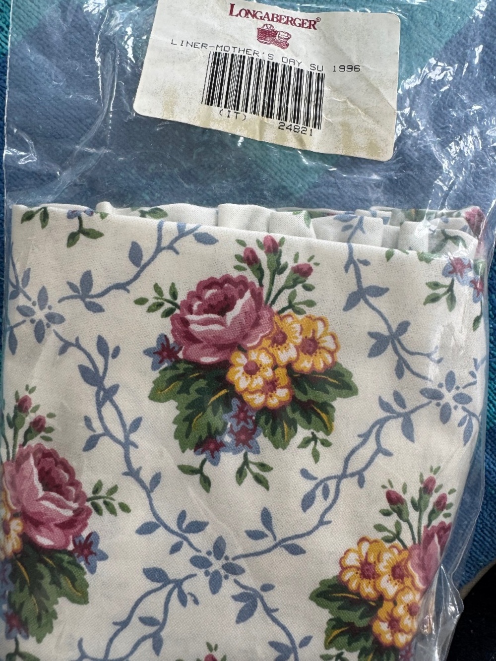 Longaberger Mothers Day 1996 OE Basket Liner #24848 NEW Floral Print with Ruffle